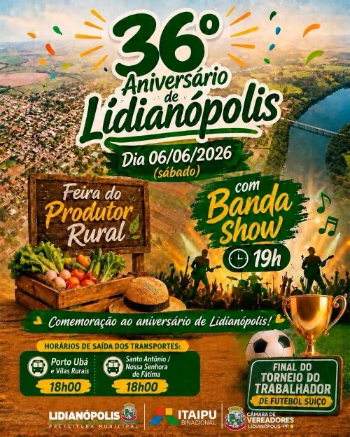 36º aniversário de Lidianópolis será comemorado em 6 de junho