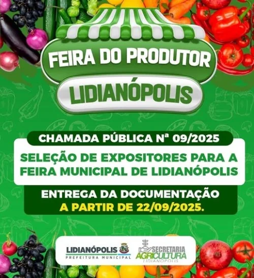 Chamada Pública nº 09/2025 – Seleção de Expositores para a Feira Municipal de Lidianópolis