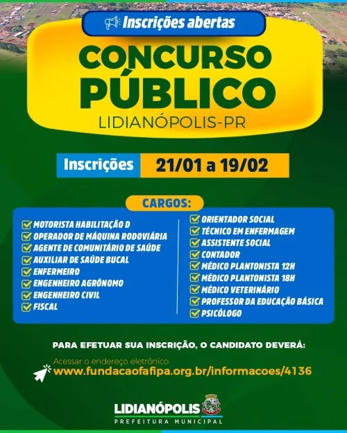 INSCRIÇÕES ABERTAS – CONCURSO PÚBLICO 2026