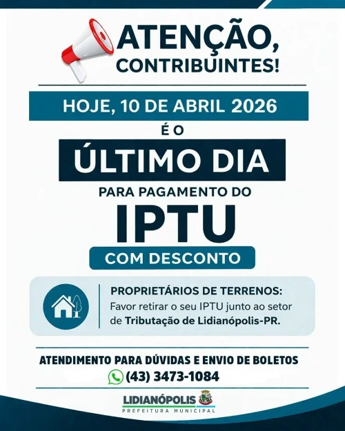 ATENÇÃO, CONTRIBUINTES DE LIDIANÓPOLIS!