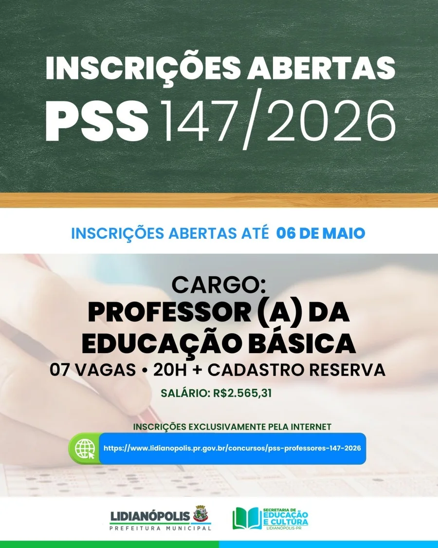 INSCRIÇÕES ABERTAS – PSS 147/2026
