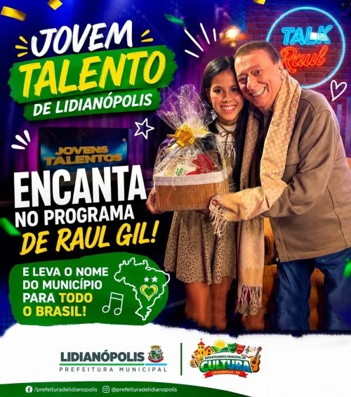 Jovem talento de Lidianópolis encanta no programa de Raul Gil e leva o nome do município para todo o Brasil