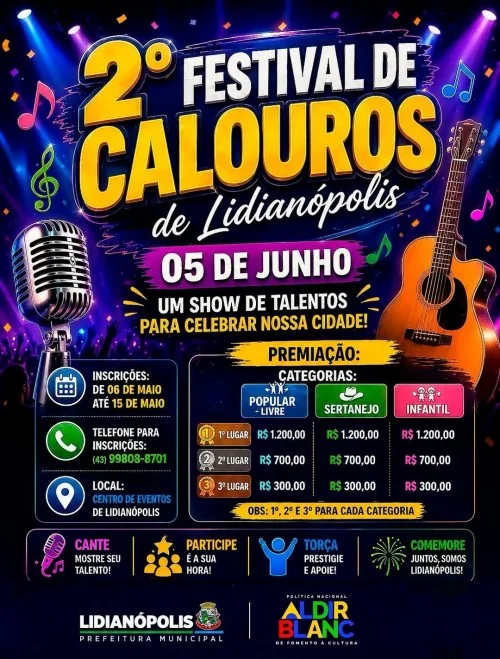 Solte a voz no 2º Festival de Calouros de Lidianópolis! 
