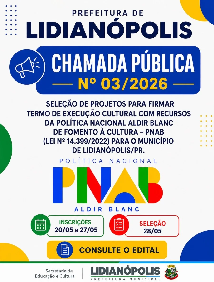 Lidianópolis Abre Inscrições para Projetos Culturais com Recursos da Lei Aldir Blanc