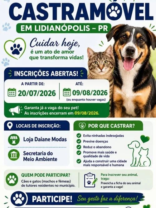 Castramóvel em Lidianópolis: inscrições abertas até 9 de agosto