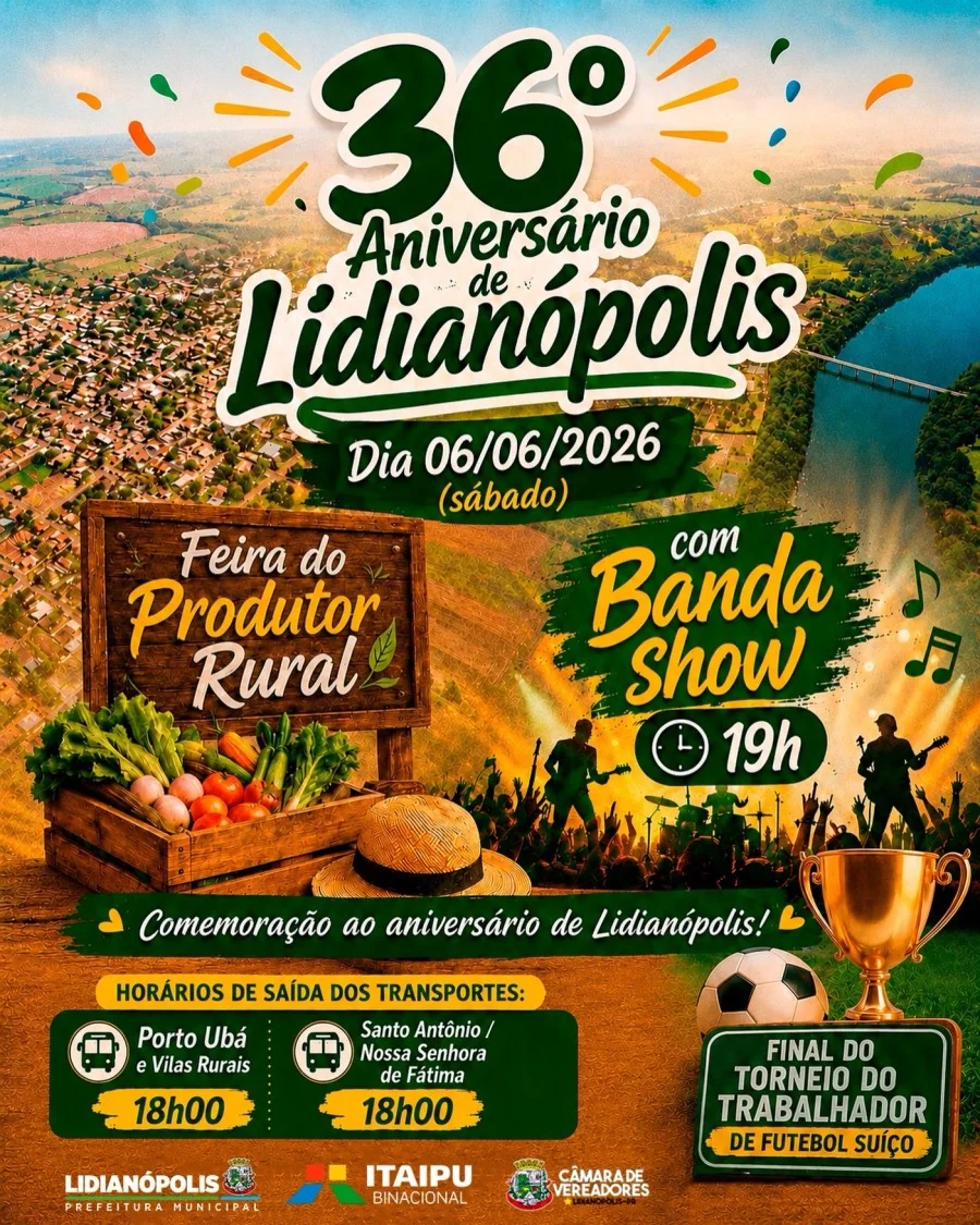 Confira a programação do 36º aniversário de Lidianópolis