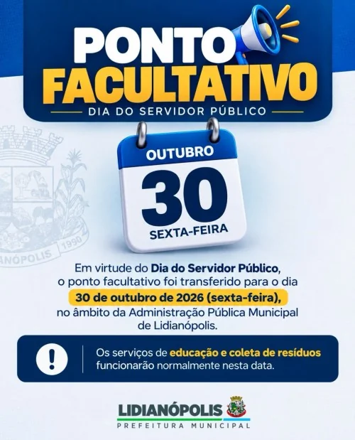 Ponto facultativo do Dia do Servidor Público é transferido para 30 de outubro