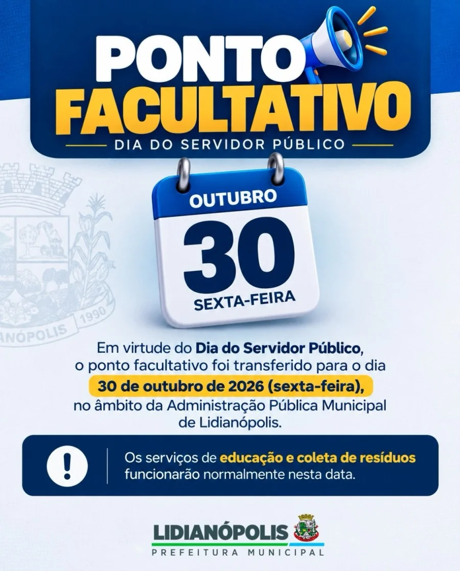 Ponto facultativo do Dia do Servidor Público é transferido para 30 de outubro