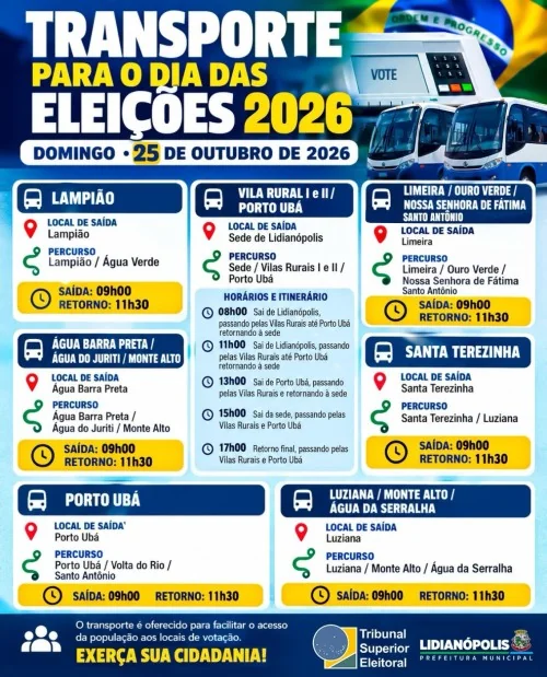 Transporte para o dia das Eleições - domingo, 25 de outubro