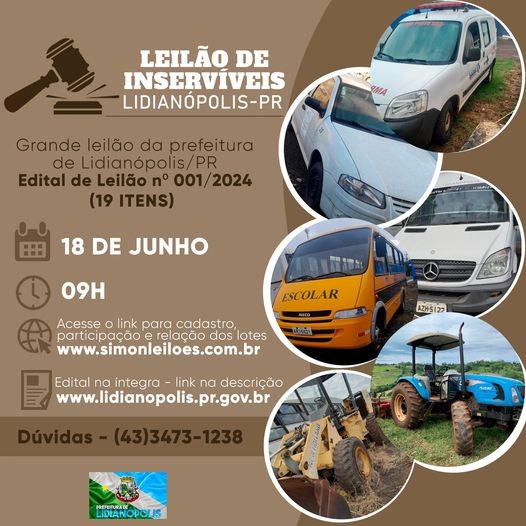 Leilão de Inservíveis - LIDIANÓPOLIS-PR