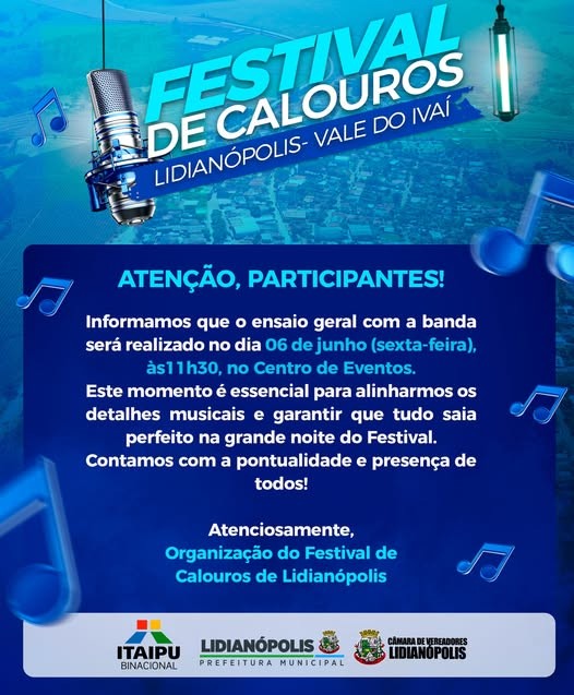 Festival de calouros - Atenção Participantes