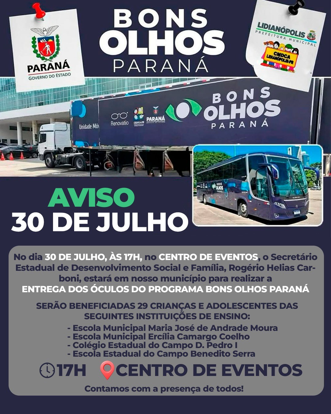Entrega dos óculos do Programa Bons Olhos Paraná - 30/07