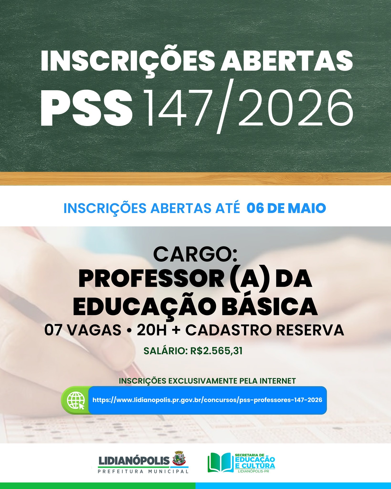 INSCRIÇÕES ABERTAS – PSS 147/2026