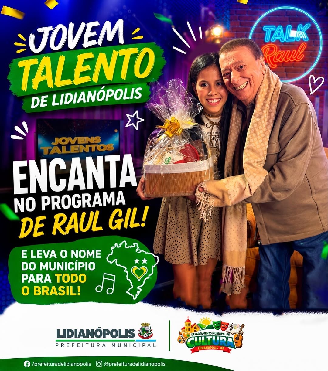 Jovem talento de Lidianópolis encanta no programa de Raul Gil e leva o nome do município para todo o Brasil