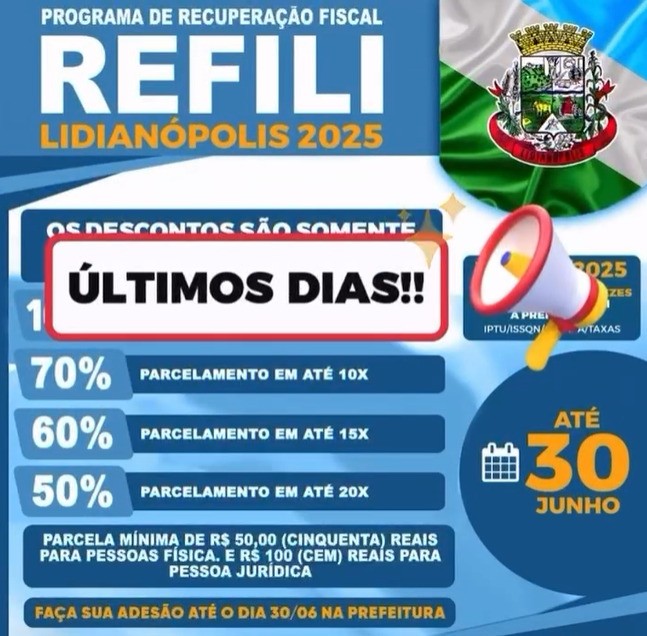 ATENÇÃO, CONTRIBUINTES DE LIDIANÓPOLIS!