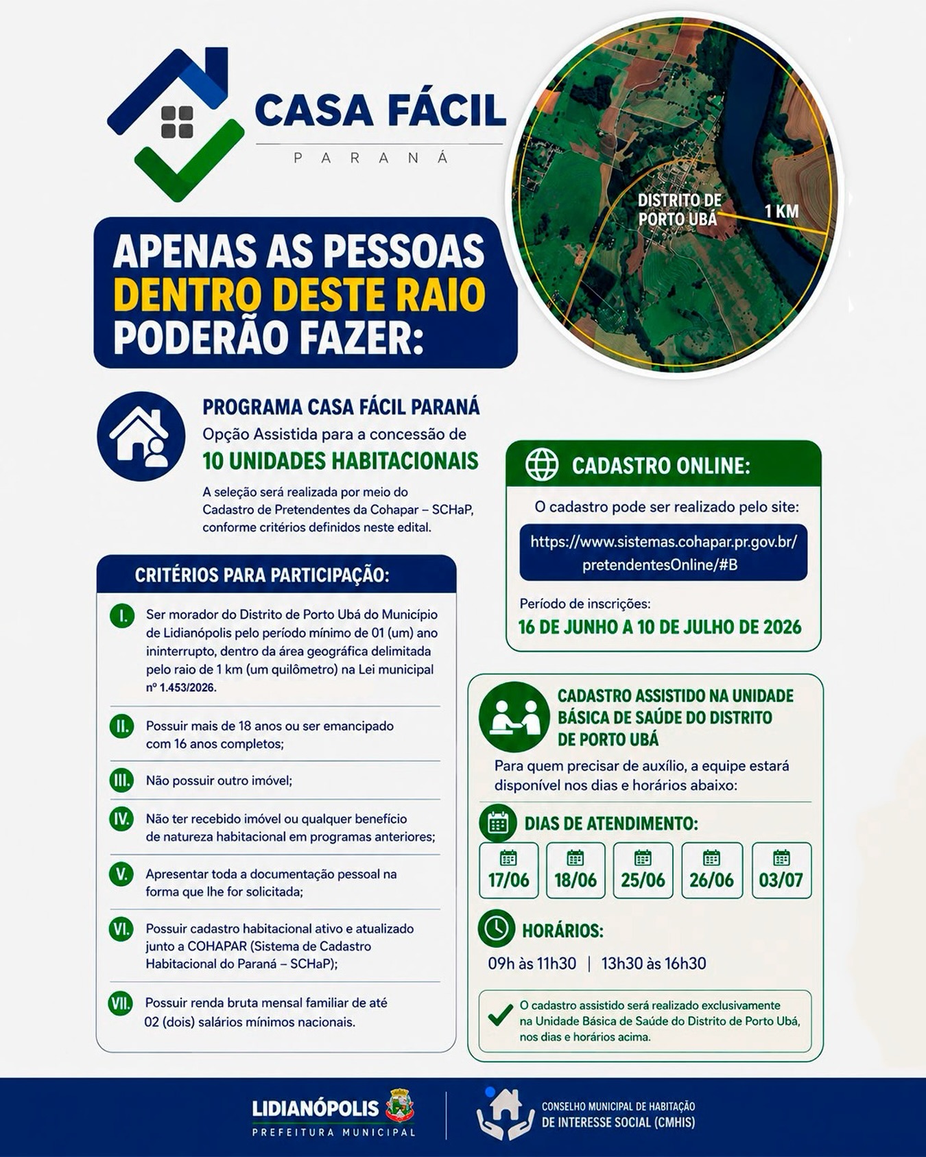 Programa Casa Fácil Paraná abre inscrições para 10 unidades habitacionais no Distrito de Porto Ubá